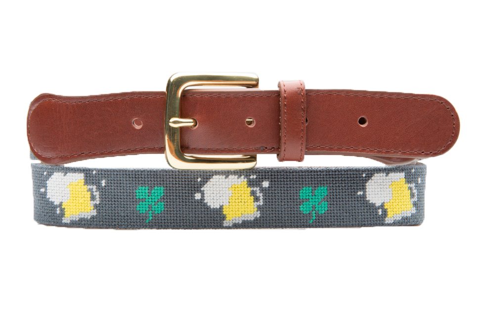 For Dad: Tucker Blair Shamrocks and Mugs Needlepoint Belt