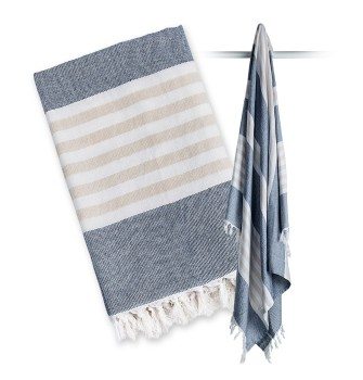 Lulujo Baby Navy & Oatmeal Turkish Towel