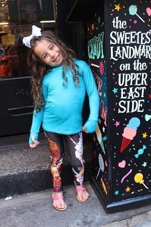 Terez Kids Black Tap Leggings and Kids Turquoise Long Sleeve Hooded Top