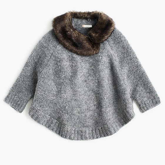 J.Crew Girls' Merino Wool Poncho With Faux-Fur Collar